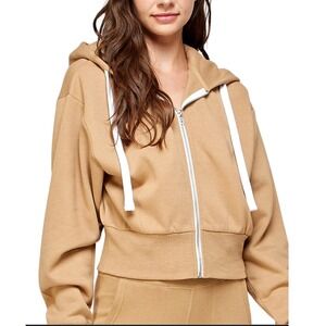 Reflex Women Zip Up Hoodie Small Tan Cropped Casual Activewear Casual Athleisure